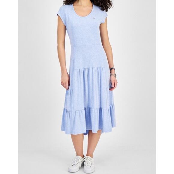 Tommy Hilfiger Dresses & Skirts - Tommy Hilfiger Tiered Midi Dress Flowy Chambray Heather Size Large